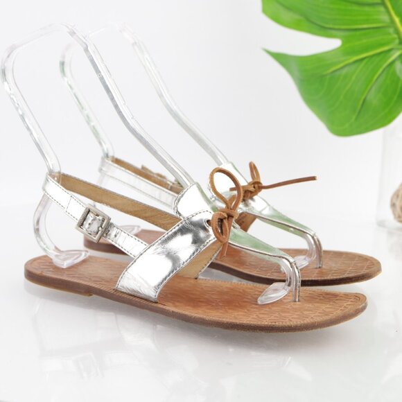 Michael Kors Womens Sandals Size 9 Silver Metallic Leather Thong Slingback Flats - Picture 13 of 13